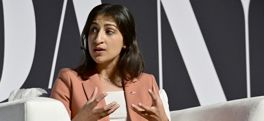 Lina Khan speaks onstage during the Fast Company Innovation Festival 2024 in New York City on Sept. 19, 2024. The agency announced enforcement actions against five AI companies this week.