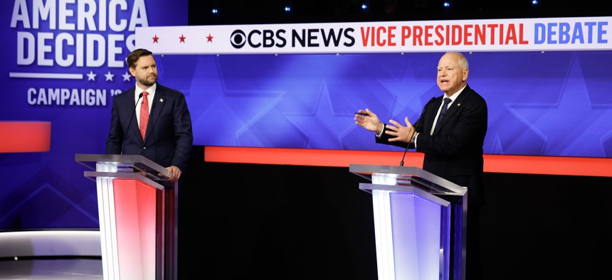 Sen. JD Vance, R-Ohio, and Gov. Tim Walz, D-Minn., weighed in on the federal government's role in immigration, disaster response in the wake of Hurricane Helene and the housing crisis in the vice presidential debate Tuesday.