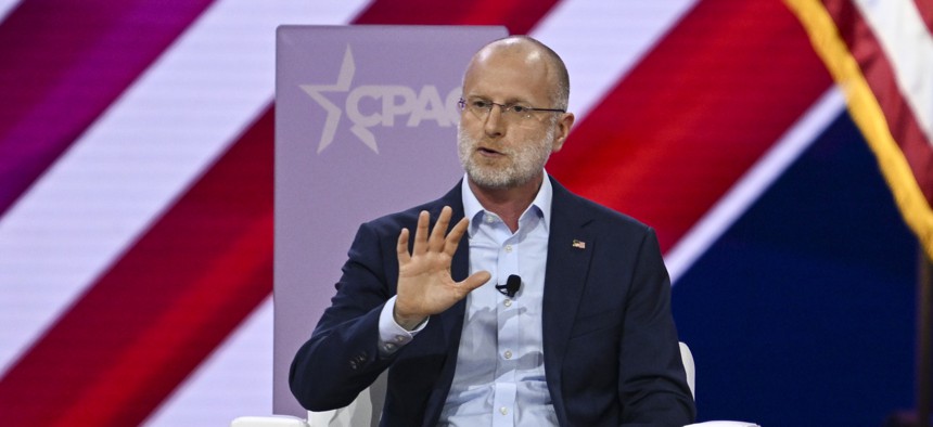 FCC Commissioner Brendan Carr speaks at the Conservative Political Action Conference in National Harbor, Maryland in February 2024.