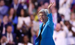 Sen. Elizabeth Warren, D-Mass., shown here on stage at the Democratic National Convention on Aug. 22, 2024, is one of a trio of lawmakers questioning the IRS about its use of biometrics in its new Direct File program.