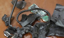 The remains of exploded Hezbollah pagers photographed on September 18, 2024, in Beirut's southern suburbs. 