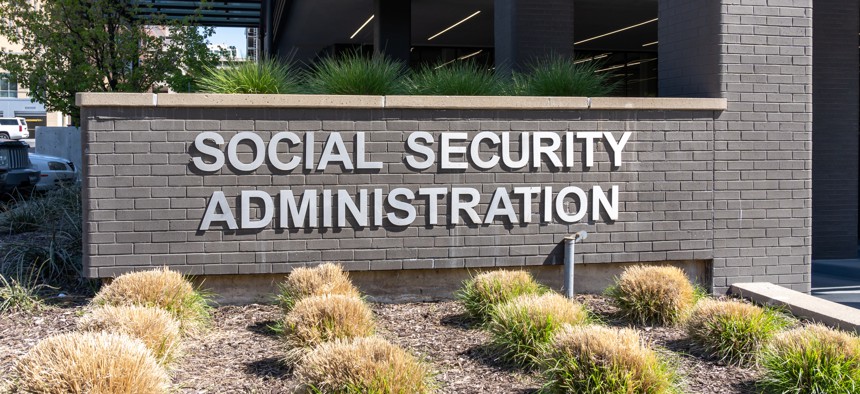 A sign outside a Social Security Administration office in Salt Lake City, Utah. The agency received new funding to support expanding online services to beneficiaries and applicants.