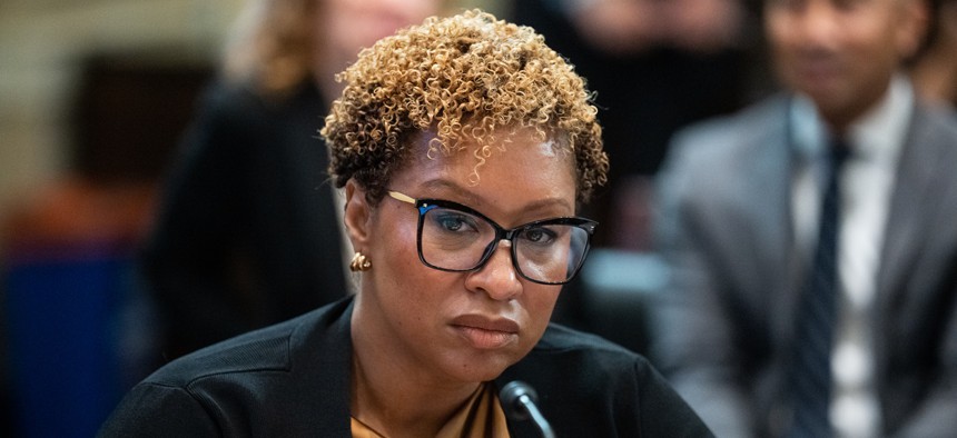 Shana Broussard, member of the Federal Election Commission prepares to testify during the House Administration Committee hearing on September 20, 2023. Broussard said during an Oct. 29 event that people have responded positively to the idea of requiring disclaimers on AI-generated content.