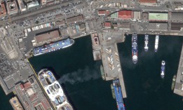 A satellite photo of the port of Naples, Italy.