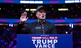 Elon Musk speaks before Republican presidential nominee former President Donald Trump during a campaign rally at Madison Square Garden in New York City on Oct. 27, 2024. 