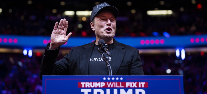 Elon Musk speaks before Republican presidential nominee former President Donald Trump during a campaign rally at Madison Square Garden in New York City on Oct. 27, 2024. 