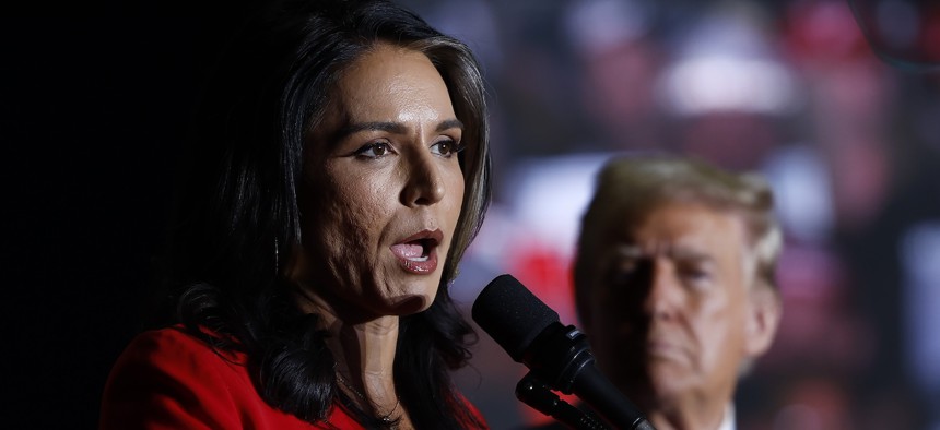 Tulsi Gabbard speaks at a Trump campaign rally in Greensboro, North Carolina, on October 22, 2024.