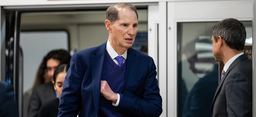 Sen. Ron Wyden, D-Ore., arrives in the U.S. Capitol for a vote on Tuesday, January 23, 2024. Wyden introduced legislation Dec. 10 that would require the FCC to issue binding cybersecurity riles for telecommunications firms.