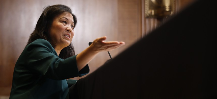 Acting Labor Secretary Julie Su testifies before the Senate Appropriations Committee in the Dirksen Senate Office Building on Capitol Hill on May 09, 2024. Su noted improvements in the unemployment insurance system as the Biden administration winds down, but said it still needs work.