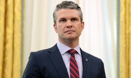 U.S. Secretary of Defense Peter Hegseth listens as U.S. President Donald Trump delivers remarks in the Oval Office of the White House on March 21, 2025 in Washington, DC. Hegseth issued a memo Thursday announcing significant cuts to his agency's contract, grant and program spend.