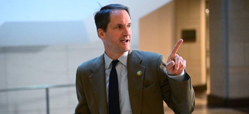 Rep. Jim Himes, D-CT, speaks to reporters as he arrives for an intelligence briefing by National Security Advisor Jake Sullivan in the US Capitol in Washington, DC on February 15, 2024. Himes said April 23 that the chaos caused by recent government changes may be exploited by China.