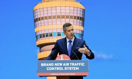 U.S. Secretary of Transportation Sean Duffy speaks at an event unveiling a new U.S. air traffic control system at the Department of Transportation on May 08, 2025 in Washington, DC.