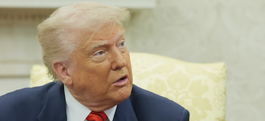 President Donald Trump shown here in the Oval Office on May 6, 2025. “The president has neither constitutional nor, at this time, statutory authority to reorganize the executive branch,” said Judge Susan Illston for the U.S. Court for the Northern District of California.