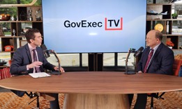 GovExec Vice President of Events George Jackson (L) and GSA Associate Administrator for Governmentwide Policy and Chief Acquisition Officer Larry Allen discuss the agency's procurement approach.