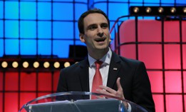 Then-White House CTO Michael Kratsios delivers a speech on the last day of the Web Summit in Lisbon on November 7, 2019. Kratsios said at a May 19 event that federal agencies "need to be sort of resetting" the way they think about spending at science agencies.
