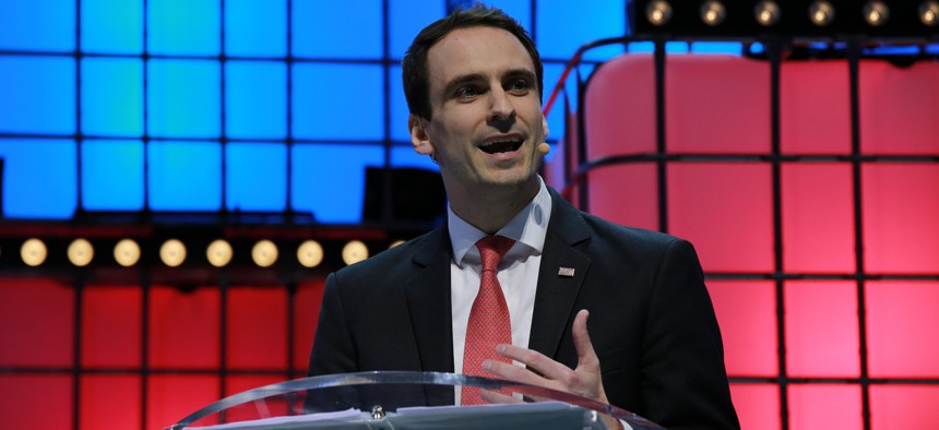 Then-White House CTO Michael Kratsios delivers a speech on the last day of the Web Summit in Lisbon on November 7, 2019. Kratsios said at a May 19 event that federal agencies "need to be sort of resetting" the way they think about spending at science agencies.