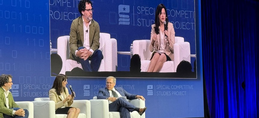Anne Neuberger, former deputy national security advisor for cybersecurity and emerging technology under the Biden administration, speaks during the AI Expo for National Competitiveness on June 4.