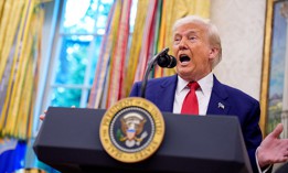 President Donald Trump speaks during a swearing in ceremony for U.S. Attorney for Washington, D.C. Jeanine Pirro in the Oval Office of the White House on May 28, 2025.