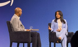 Director of National Intelligence Tulsi Gabbard speaks with Vice President of Amazon Web Services' Worldwide Public Sector Dave Levy on June 10 at the AWS public sector conference.
