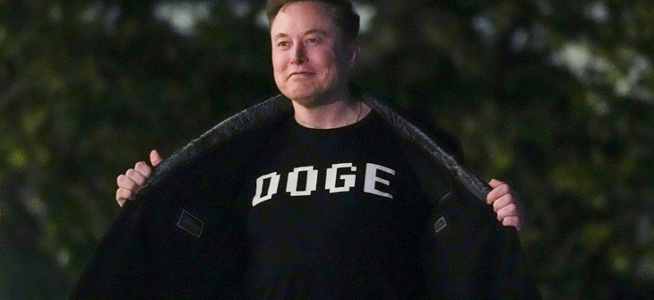 Elon Musk shows off a shirt that says "DOGE" as he walks on the South Lawn of the White House in Washington, DC on March 9, 2025. Civic tech leaders worry that DOGE's efforts have redefined how people view modernization work in government.