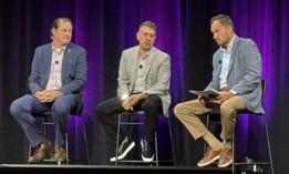 (L to R) Chris Butera, acting executive assistant director in CISA’s cybersecurity division; Robert Costello, CISA’s Chief Information Officer; and Frank Cilluffo, head of McCrary Institute at Auburn, speak onstage Aug. 7 at Black Hat in Las Vegas, Nevada.