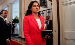 Director of National Intelligence Tulsi Gabbard during a Purple Heart Event in the East Room of the White House on Thursday August 7, 2025. Gabbard announced Aug 20 that her office would conduct a 40% reduction by the end of this fiscal year.