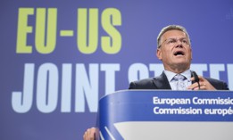 European Commissioner for Trade and Economic Security, and for Interinstitutional Relations and Transparency, Maros Sefcovic talks to media on the EU-US trade agreement in the Berlaymont, the EU Commission headquarter, on August 21, 2025 in Brussels, Belgium. 