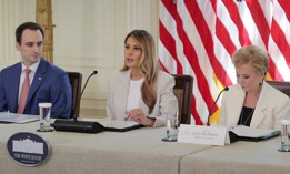 U.S. first lady Melania Trump delivers opening remarks during a meeting of the White House Task Force on Artificial Intelligence Education with Director of the Office of Science and Technology Policy Michael Kratsios (L) and Education Secretary Linda McMahon in the East Room of the White House on September 4, 2025.