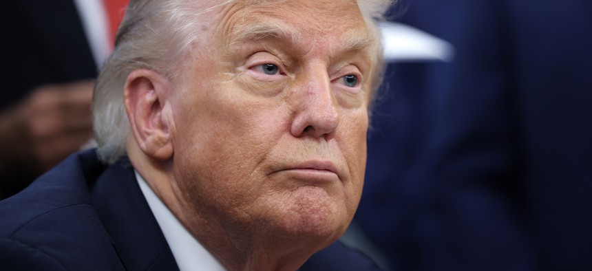 “The Democrats want to shut it down, so when you shut it down, you have to do layoffs,” President Trump said at the White House hours before funding lapsed.