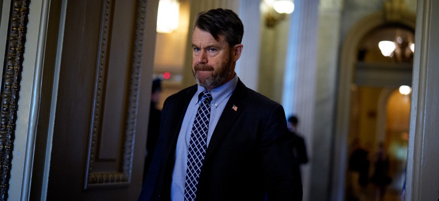 Sen. Todd Young (R-IN) walks off the Senate floor after the Senate stayed in session throughout the night at the U.S. Capitol Building on July 1, 2025 in Washington, DC.
