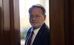 Sen. Gary Peters (D-MI) leaves a Senate Democratic meeting at the U.S. Capitol Building on October 3, 2025 in Washington, DC.