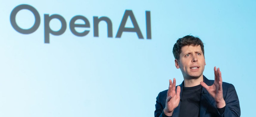 OpenAI CEO Sam Altman speaks during a talk session with SoftBank Group CEO Masayoshi Son at an event titled 
