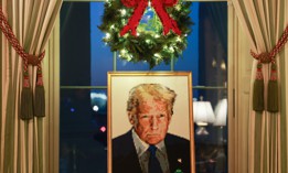 A lego portrait of President Donald Trump is seen as part of the 2025 White House Christmas decorations on Dec. 1. During his first term, Trump gave federal employees off for Christmas Eve more than expected. 