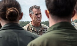 U.S. Army Lt. Gen. Joshua M. Rudd, center, the Deputy Commander of U.S. Indo-Pacific Command, talks to U.S. Marines at Royal Australian Air Force Base, Darwin, Australia, July 29, 2025. Rudd has been officially nominated to serve as the head of the NSA and Cyber Command.
