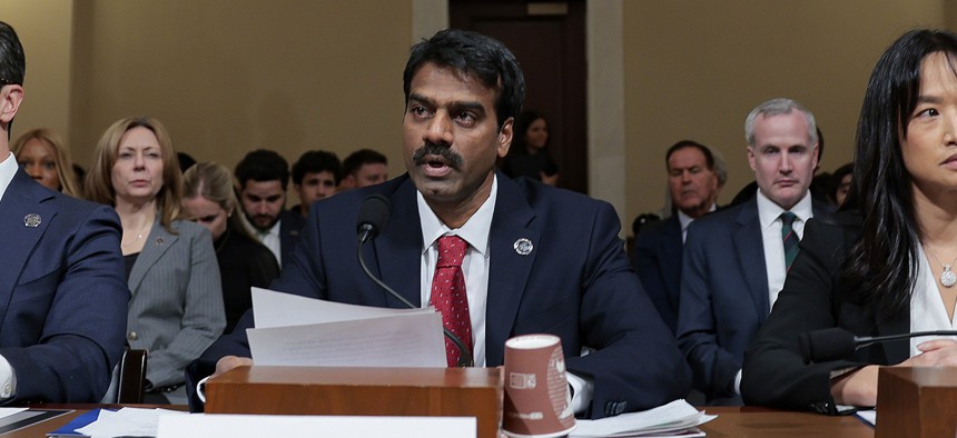 Madhu Gottumukkala, acting director of the Cybersecurity and Infrastructure Security Agency, testifies during the DHS oversight hearing in the Cannon House office building on January 21, 2026 in Washington, DC. 