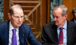 Sen. Ron Wyden, D-Ore., left, and chairman Sen. Mike Crapo, R-Idaho, talk before the start of a Senate Finance Committee hearing on Thursday, September 4, 2025.