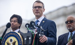 Rep. James Walkinshaw, D-Va., speaks at a press conference outside the U.S. Capitol on Jan. 14, 2026. Walkinshaw and Sen. Brian Schatz, D-Hawaii, have cosponsored this year's version of the FAIR Act, seeking a pay raise for the federal workforce. 