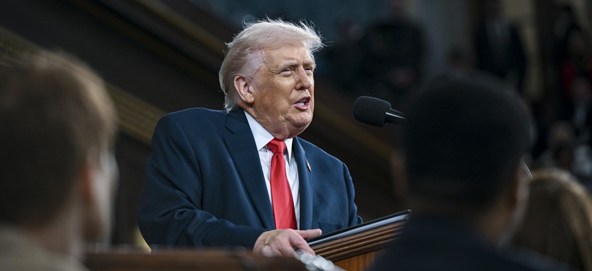 President Donald Trump delivers the State of the Union address during a joint session of Congress in the House Chamber at the Capitol on February 24, 2026 in Washington, DC.