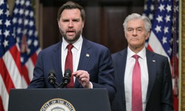 Vice President JD Vance, alongside Centers for Medicare and Medicaid Administrator Mehmet Oz, speaks about combatting fraud, at the Eisenhower Executive Office Building on the White House complex in Washington, DC, on February 25, 2026.