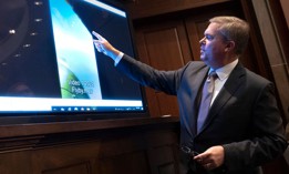U.S. Deputy Director of Naval Intelligence Scott Bray explains a video of an unidentified aerial phenomena as he testifies before a House Intelligence Committee subcommittee hearing at the U.S. Capitol on May 17, 2022 in Washington, DC. 