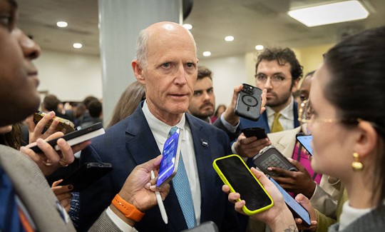 Sen. Rick Scott, R-Fla., speaks to reporters following a briefing by Trump administration officials to members of the Senate on U.S. strikes on Iran on March 3, 2026. Scott placed a hold on Sean Plankey’s nomination to lead CISA last year over concerns about his ties to shipbuilding work.