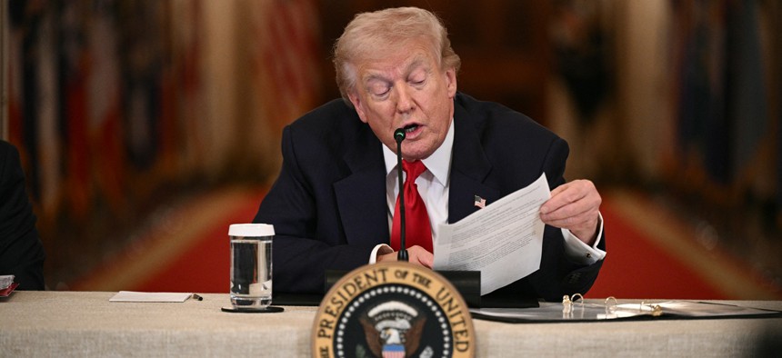 President Donald Trump speaks during a roundtable in the East Room of the White House in Washington, DC, on March 6, 2026