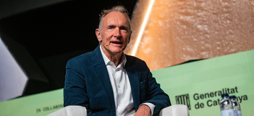 The inventor of the World Wide Web, Tim-Berners Lee, during a conference at the Talent Arena, at the Fira de Barcelona, on 3 March 2026, in Barcelona, Catalonia, Spain.