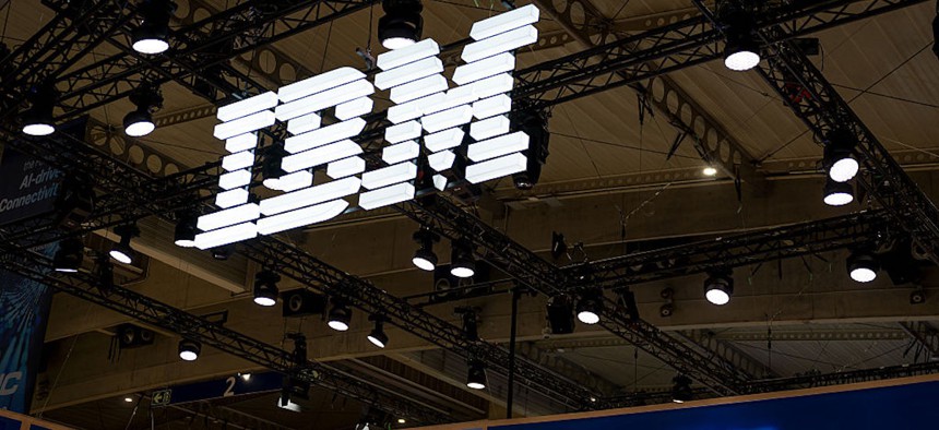 The logo of us computer maker IBM is seen at the Mobile World Congress 2026 (MWC) at the Fira de Barcelona.