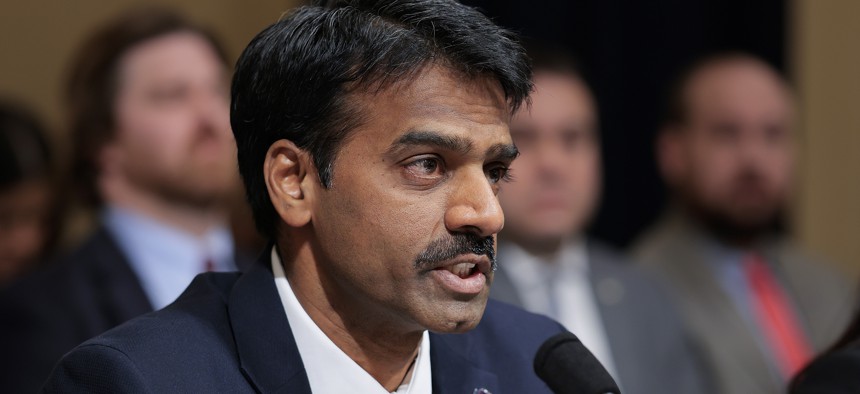 Madhu Gottumukkala, then-acting director of the Cybersecurity and Infrastructure Security Agency, testifies during the DHS oversight hearing on January 21, 2026.