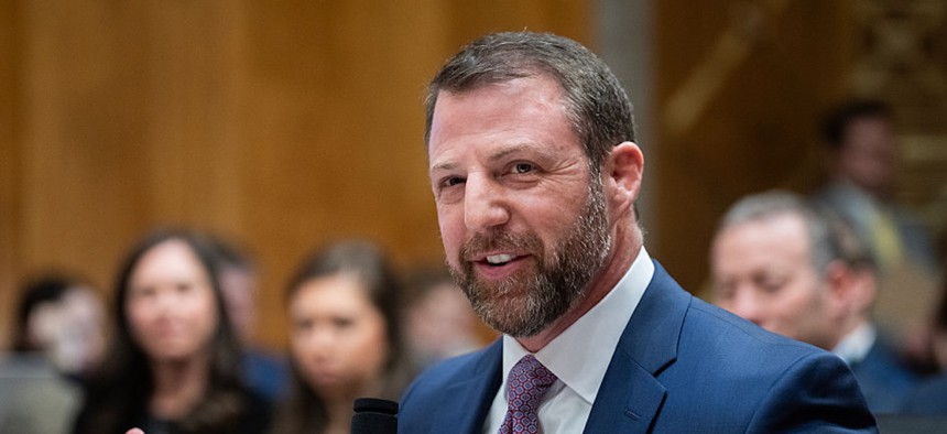 Sen. Markwayne Mullin, R-Okla., nominee to be Homeland Security secretary, testifies during his Senate Homeland Security and Governmental Affairs Committee confirmation hearing on March 18, 2026.