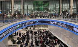 The estimated waits time for standard security screening was four hours at George Bush Intercontinental Airport before 6:30 a.m. on March 26, 2025. 