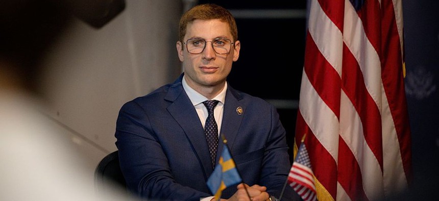  United States Under Secretary for Economic Affairs Jacob Helberg attends the Space Center Houston (official visitor center for NASA's Johnson Space Center) for a signing ceremony marking Sweden’s entry into the Pax Silica initiative on March 17, 2026 in Houston, Texas.