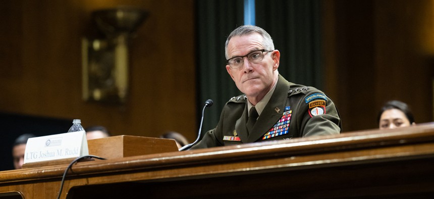Gen. Joshua M. Rudd testifies during a Senate Intelligence Committee hearing on his nomination to be director of the National Security Agency, on Capitol Hill in Washington, DC, January 29, 2026.