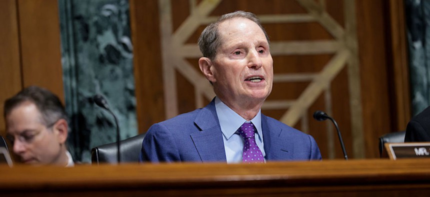Sen. Ron Wyden, D-Ore., speaks during a hearing with Internal Revenue Service Chief Executive Officer Frank Bisignano on April 15, 2026. Wyden worked out a deal with the leaders of the Senate Intelligence Committee that would guarantee the declassification of a secret Foreign Intelligence Surveillance Court opinion within 15 days of Section 702's temporary extension.